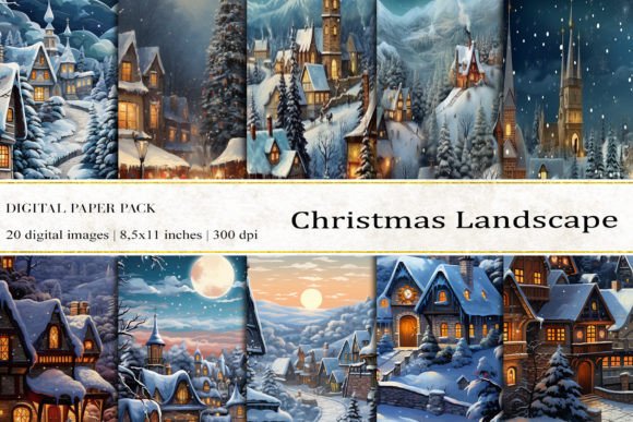Christmas Landscape Digital Papers for Creative Projects