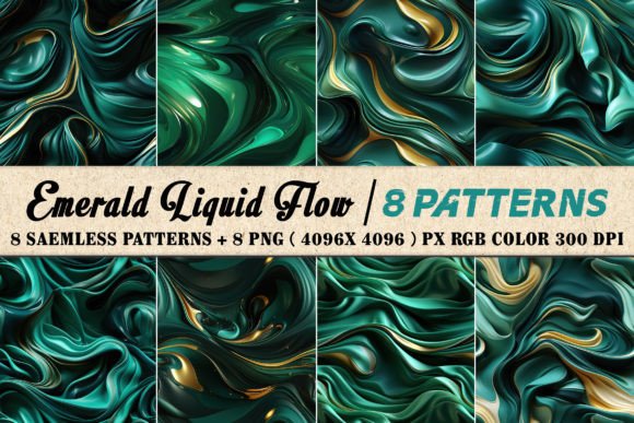 Emerald Liquid Flow 8 Patterns for Modern Design