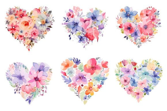 Watercolor Love Shape Floral Design Set
