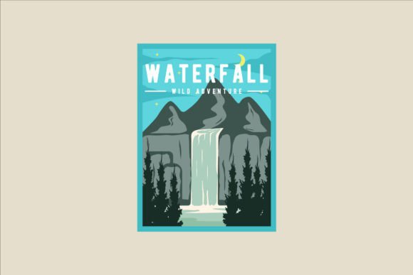Waterfall at Mountains Poster Vector for Creative Projects